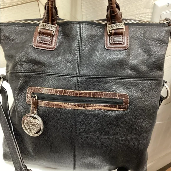 Brighton Black & Brown Leather Tote Bag with Silver Hardware - Picture 3 of 8